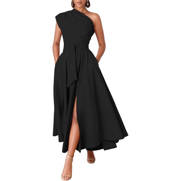 One Shoulder Dresses for Women Elegant Asymmetrical A Line Flowy Formal Evening